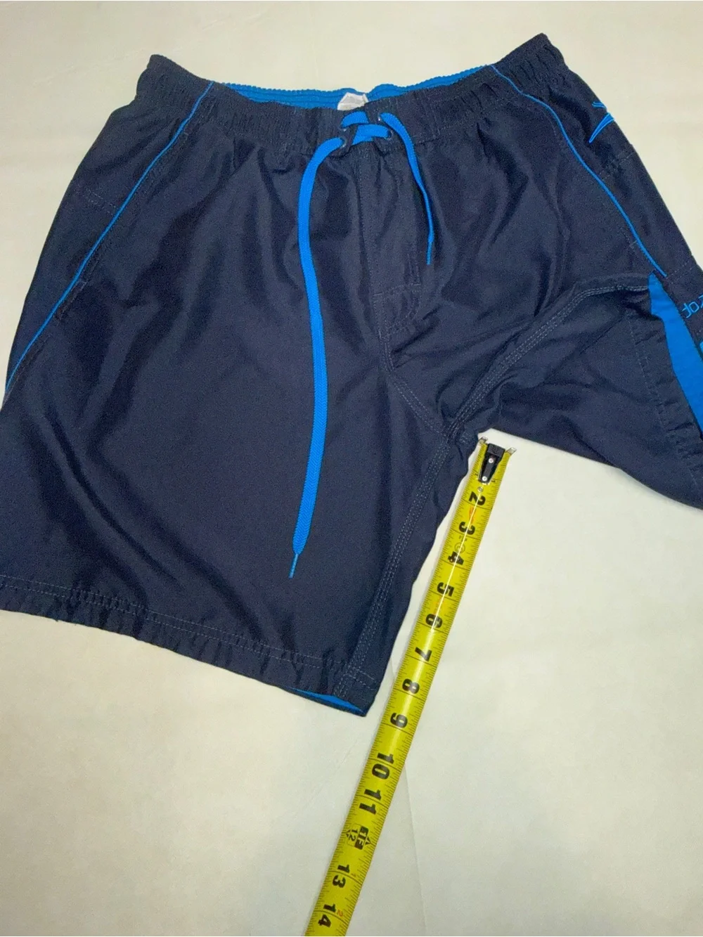 Speedo Men's Navy Swim Trunks with Bright Blue Accents